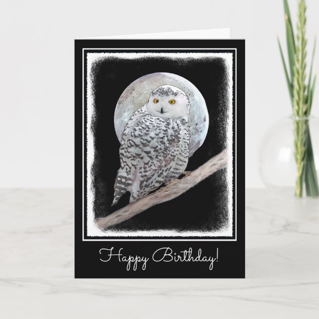 Snowy Owl and Moon Painting - Original Bird Art Karte (Vorderseite)