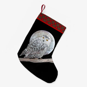 Snowy Owl and Moon Painting - Original Bird Art Kleiner Weihnachtsstrumpf