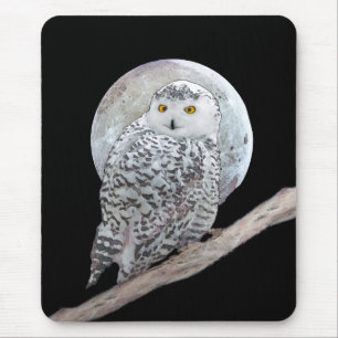 Snowy Owl and Moon Painting - Original Bird Art Mousepad