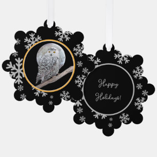 Snowy Owl and Moon Painting - Original Bird Art Ornament Karte