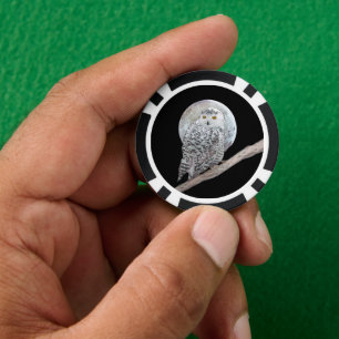 Snowy Owl and Moon Painting - Original Bird Art Pokerchips