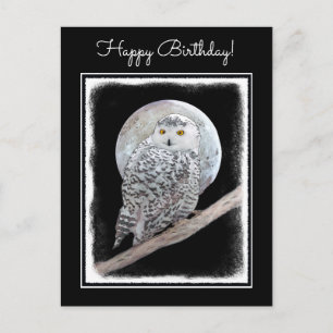 Snowy Owl and Moon Painting - Original Bird Art Postkarte