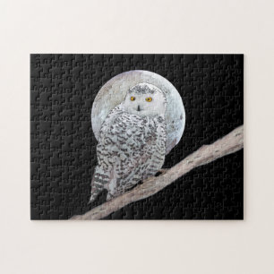 Snowy Owl and Moon Painting - Original Bird Art Puzzle