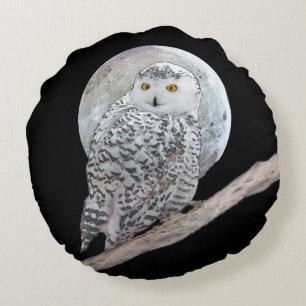 Snowy Owl and Moon Painting - Original Bird Art Rundes Kissen
