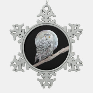 Snowy Owl and Moon Painting - Original Bird Art Schneeflocken Zinn-Ornament