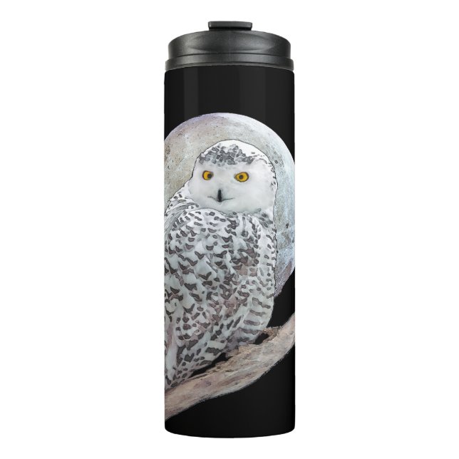 Snowy Owl and Moon Painting - Original Bird Art Thermosbecher (Vorderseite)