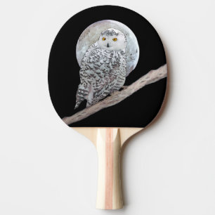 Snowy Owl and Moon Painting - Original Bird Art Tischtennis Schläger