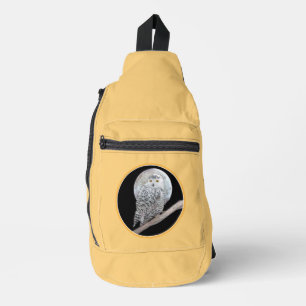Snowy Owl and Moon Painting Original Wild Bird Art Crossbody Bag