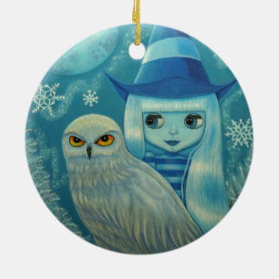 Snowy Owl Hexe Winterwunderland Dreamy Grosses Aug Keramik Ornament