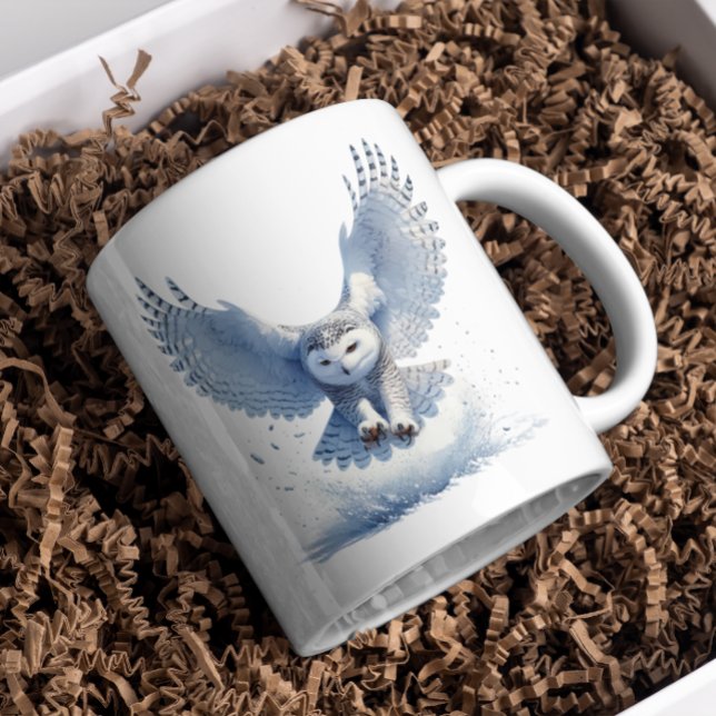 Snowy Owl in der Mitte eines Swoop in Aquarellfarb Kaffeetasse (Von Creator hochgeladen)