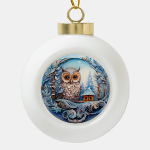 Snowy Owl in einem Winterwunderland, Keramik Kugel-Ornament
