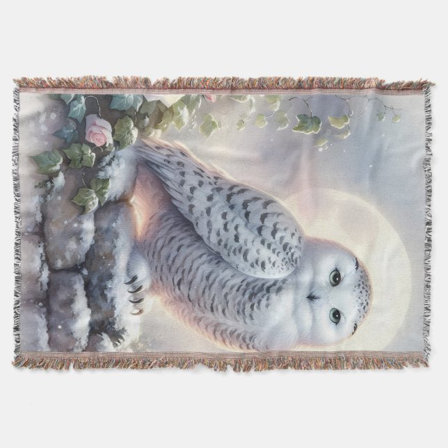 Snowy Owl in Moonlit Winter Garden Decke (Vorderseite)