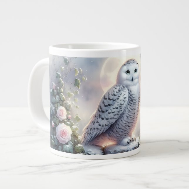 Snowy Owl in Moonlit Winter Garden Jumbo-Tasse (Vorderseite Links)