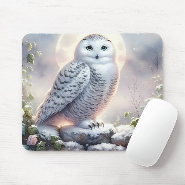 Snowy Owl in Moonlit Wintergarten Mousepad (Mit Mouse)