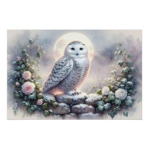 Snowy Owl in Moonlit Wintergarten Poster