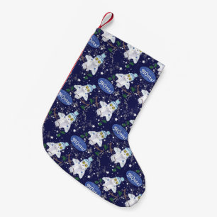 Snowy Owl mit Hat Holiday Pattern Kleiner Weihnachtsstrumpf