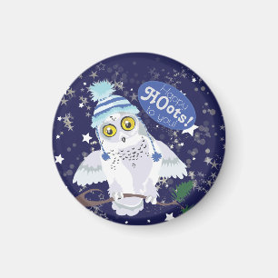 Snowy Owl mit Hut Magnet