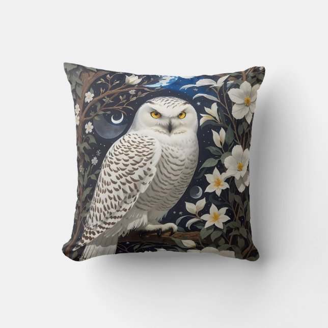 Snowy Owl Moonlight Moonblumen Kissen (Vorderseite)