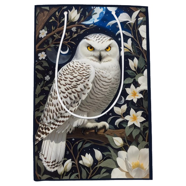 Snowy Owl Moonlight Moonblumen Mittlere Geschenktüte (Vorderseite)