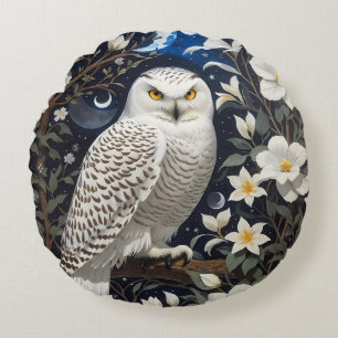 Snowy Owl Moonlight Moonblumen Rundes Kissen