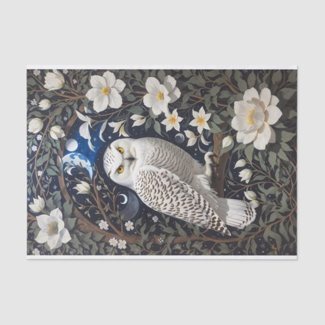 Snowy Owl Moonlight Moonblumen Seidenpapier (Vorderseite)