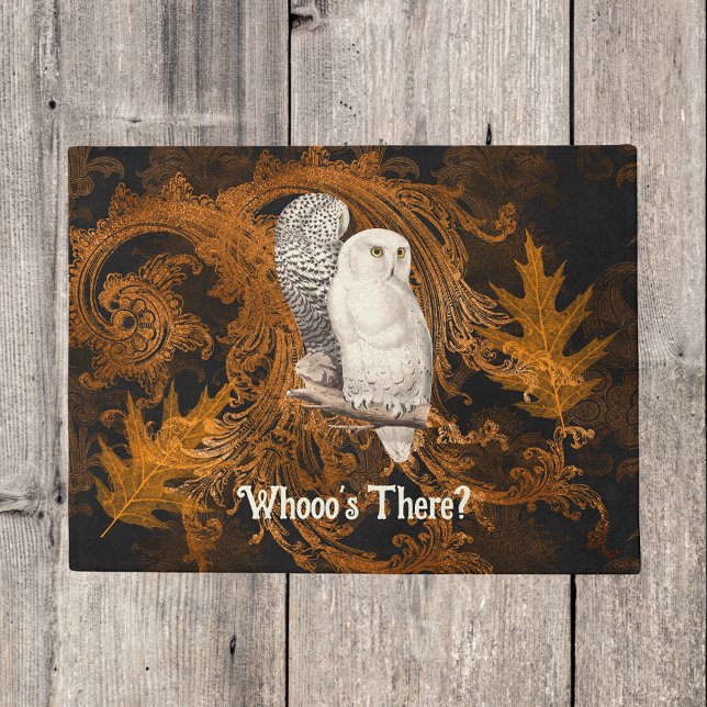 Snowy Owl, Orange Damask Halloween Fußmatte (Von Creator hochgeladen)