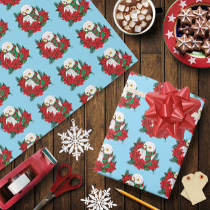 Snowy Owl Red Poinsettias Weihnachten Geschenkpapier