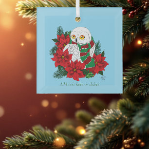 Snowy Owl Red Poinsettias Weihnachten Ornament Aus Glas