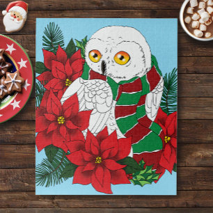 Snowy Owl Red Poinsettias Weihnachten Puzzle