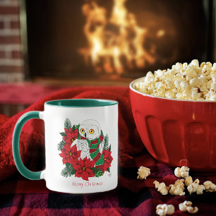 Snowy Owl Red Poinsettias Weihnachten Tasse