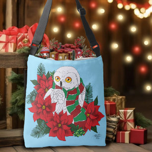 Snowy Owl Red Poinsettias Weihnachten Tragetaschen Mit Langen Trägern