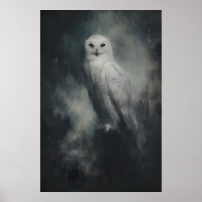 Snowy Owl Wall Art Printable Gothic Bird Painting Poster (Vorne)