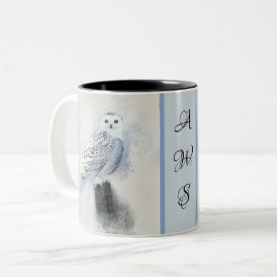 Snowy Owl Wasserfarbe mit Monogramm Zweifarbige Tasse