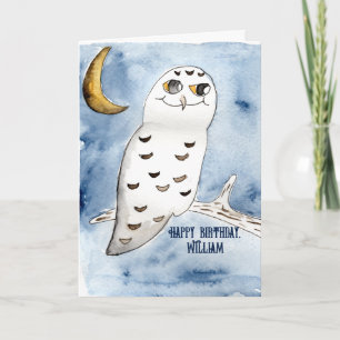 Snowy Owl Wasserfarbe Personalisiert Geburtstag Karte