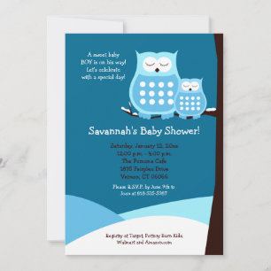 Snowy Owls 12x18 Baby Shower Einladung - Blau