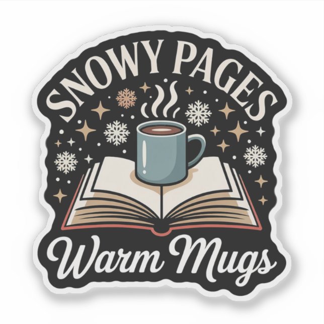 Snowy Pages Warm Mugs – Cozy Holiday Reading Aufkleber (Vorderseite)