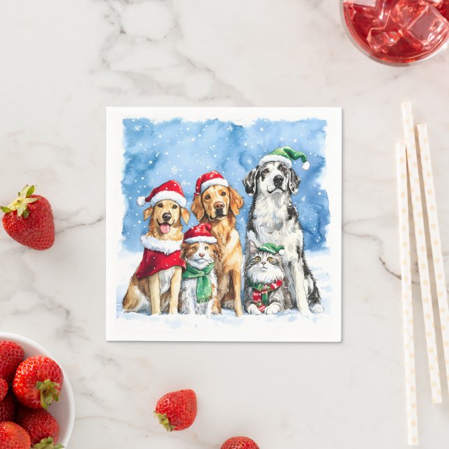 Snowy Paws Festive Cute Christmas Pets Watercolor Serviette (Beispiel)