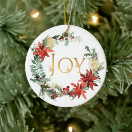 Snowy Pine and Spruce Christmas "Joy" Foto Keramik Ornament
