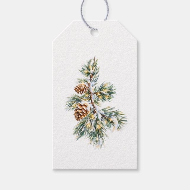 Snowy Pine Branch Geschenkanhänger (Vorderseite)