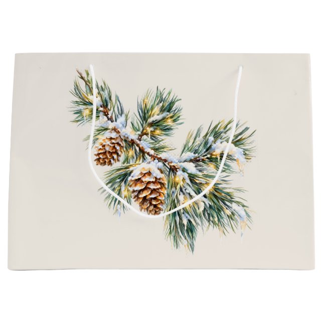 Snowy Pine Branch Große Geschenktüte (Vorderseite)