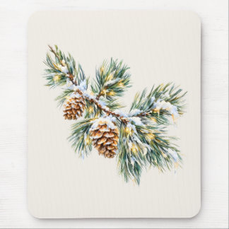 Snowy Pine Branch Mousepad