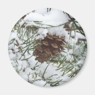 Snowy Pine Cone I Winter Nature Fotografy Magnet