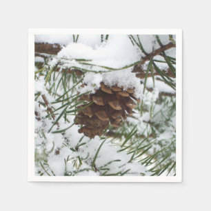 Snowy Pine Cone I Winter Nature Fotografy Serviette