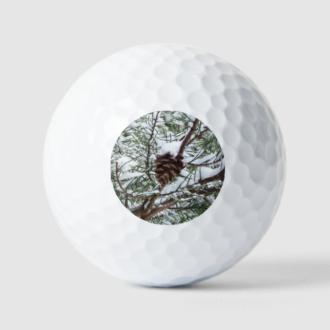 Snowy Pine Cone II Winterlandfotografie Golfball (Vorderseite)