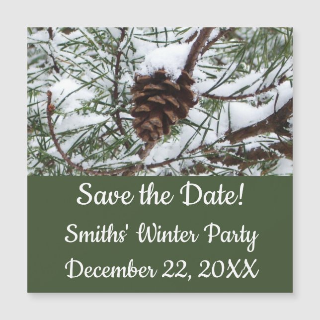 Snowy Pine Cone II Winterlandfotografie Magnetkarte (Vorderseite)