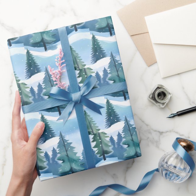 Snowy Pine Forest | Winterfarbe Geschenkpapier (Schenken)