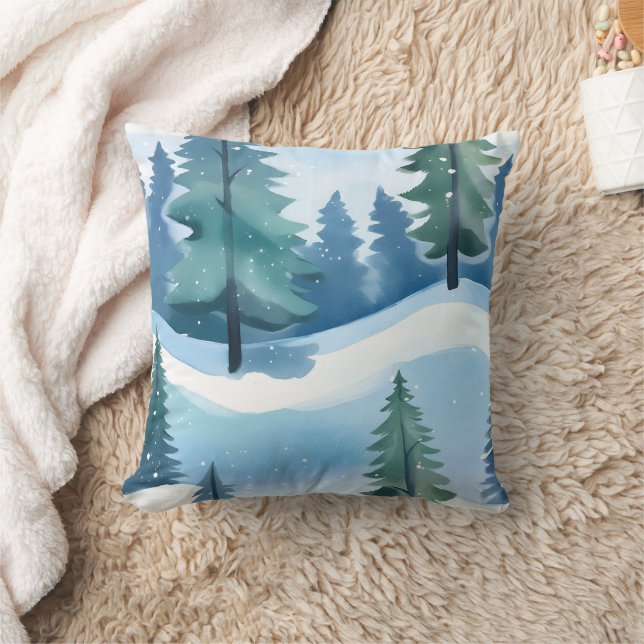 Snowy Pine Forest | Winterfarbe Kissen (Decke)