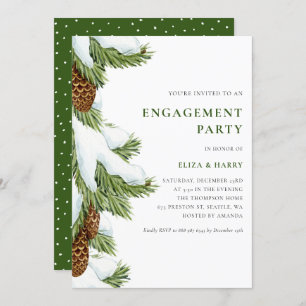 Snowy Pine Needles Engagement Party Einladung