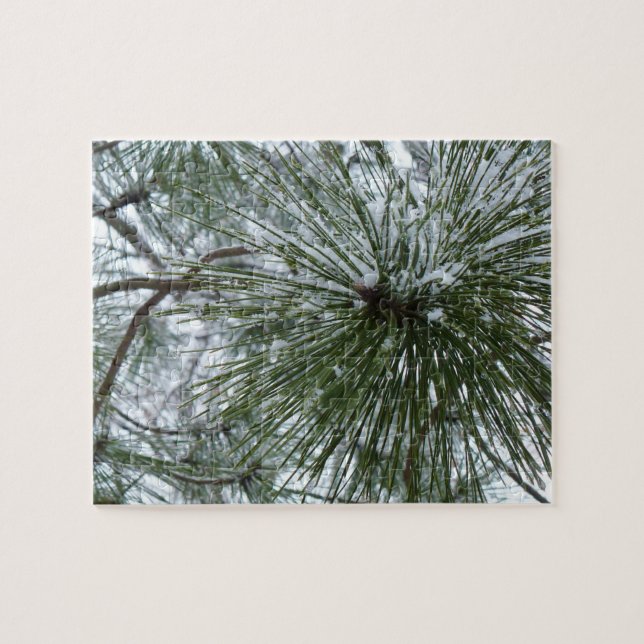 Snowy Pine Needles Winter Nature Fotografy Puzzle (Horizontal)