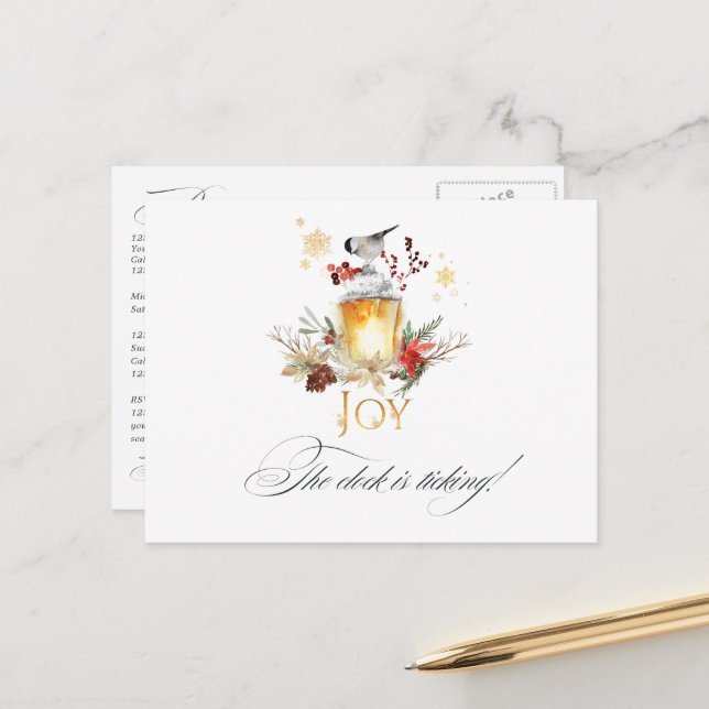 Snowy Pine & Spruce Weihnachtsfeier Erinnerung UAW Postkarte (Vorderseite/Rückseite Beispiel)